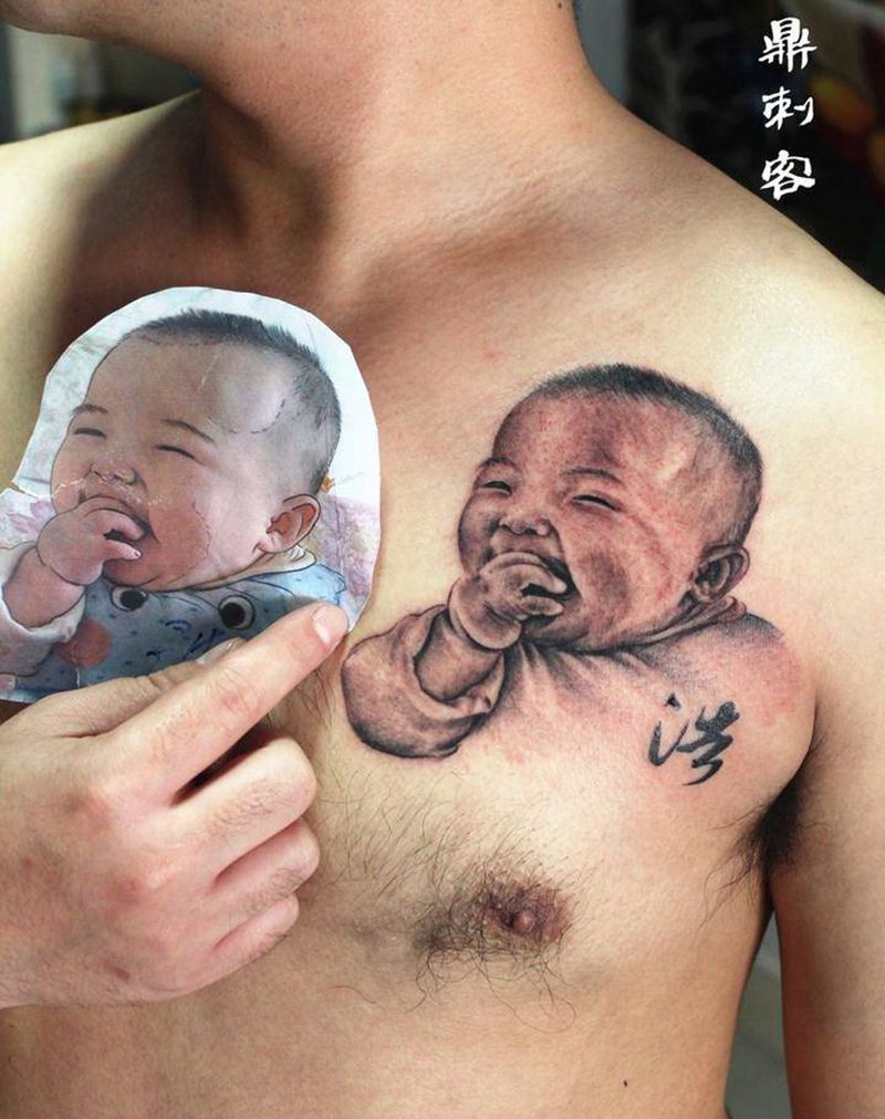 肖像纹身图片_成品手稿肩部欧美写实肖像人物原创纹身图案