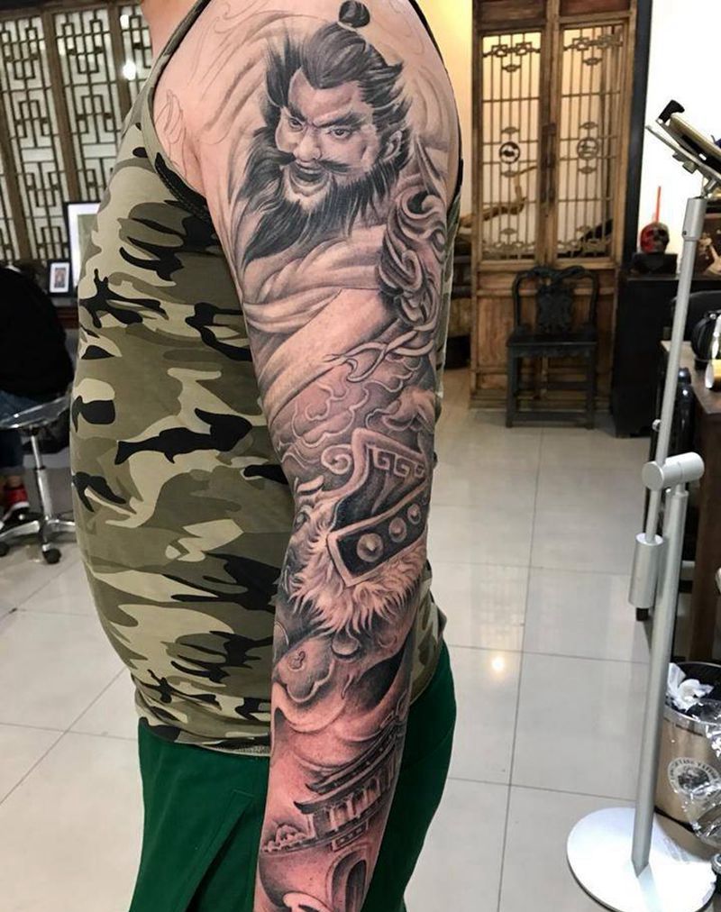 张飞纹身图片_成品手臂欧美人物原创纹身图案