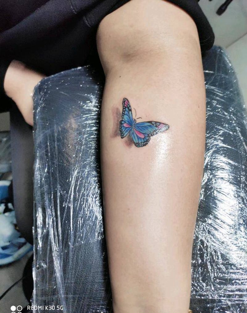 蝴蝶纹身图片_手臂腿部新传统纹身图案