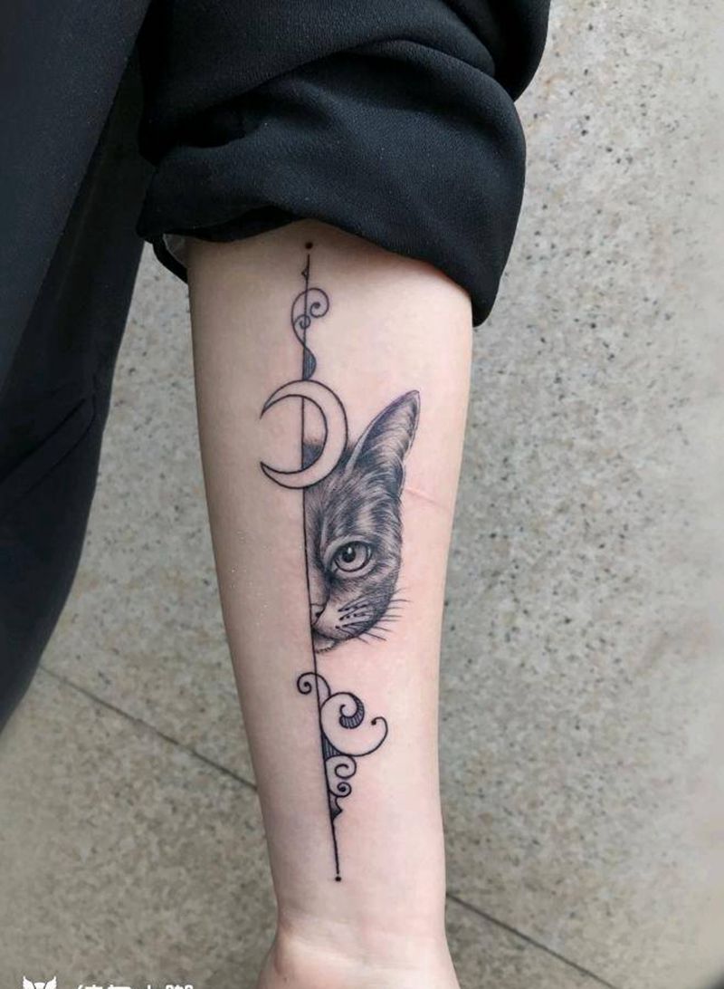 猫纹身图片_手臂几何纹身图案