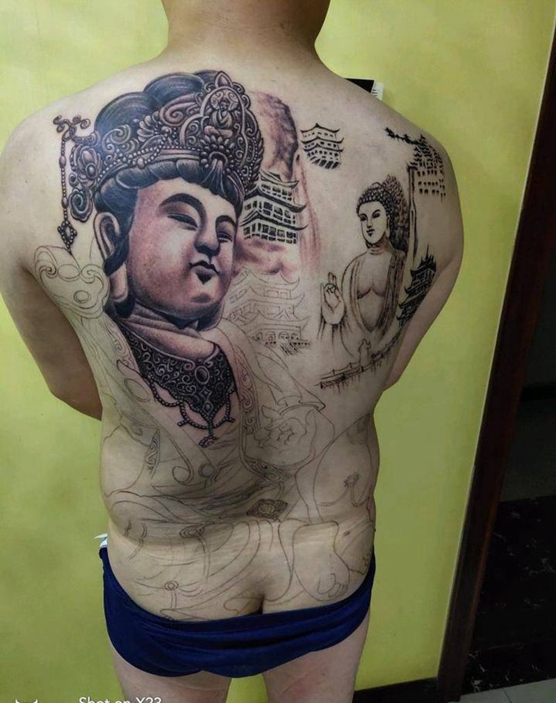 普贤菩萨纹身图片_背部臀部老传统新传统纹身图案
