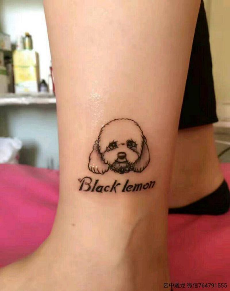 泰迪-柠檬纹身图片_腿部脚部清新动物成品纹身图案