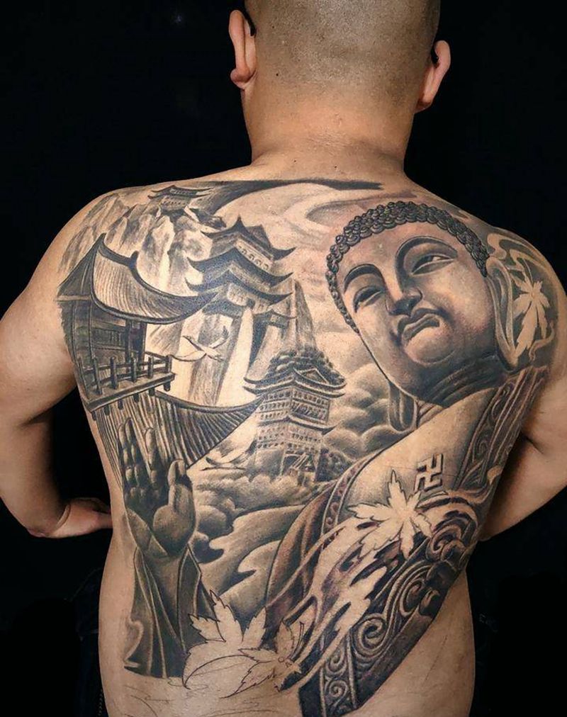 阿弥陀佛纹身图片_背部新传统纹身图案