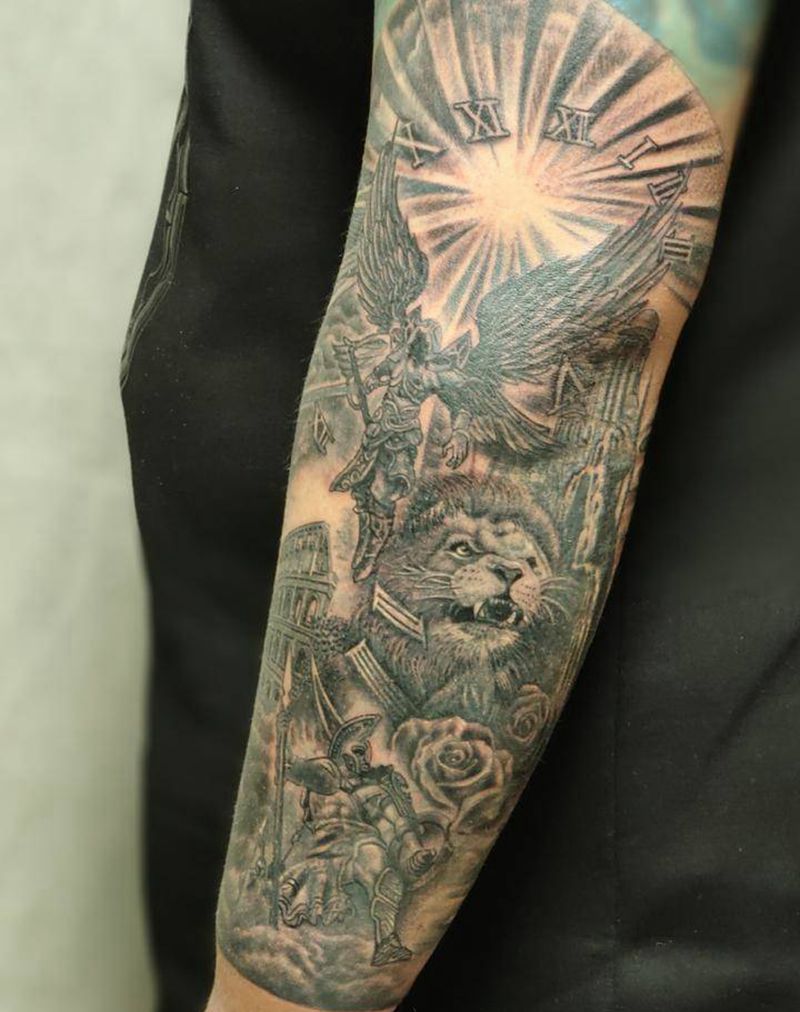 欧美花臂纹身图片_手臂新传统欧美写实纹身图案