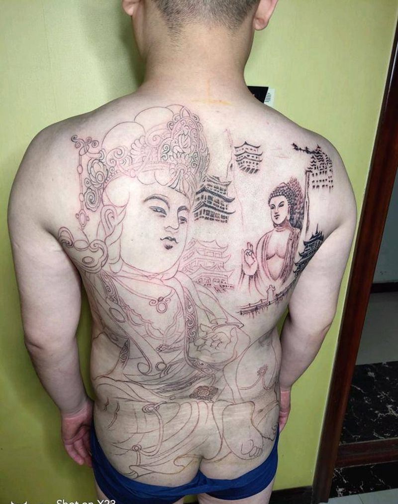 普贤菩萨纹身图片_背部老传统新传统纹身图案