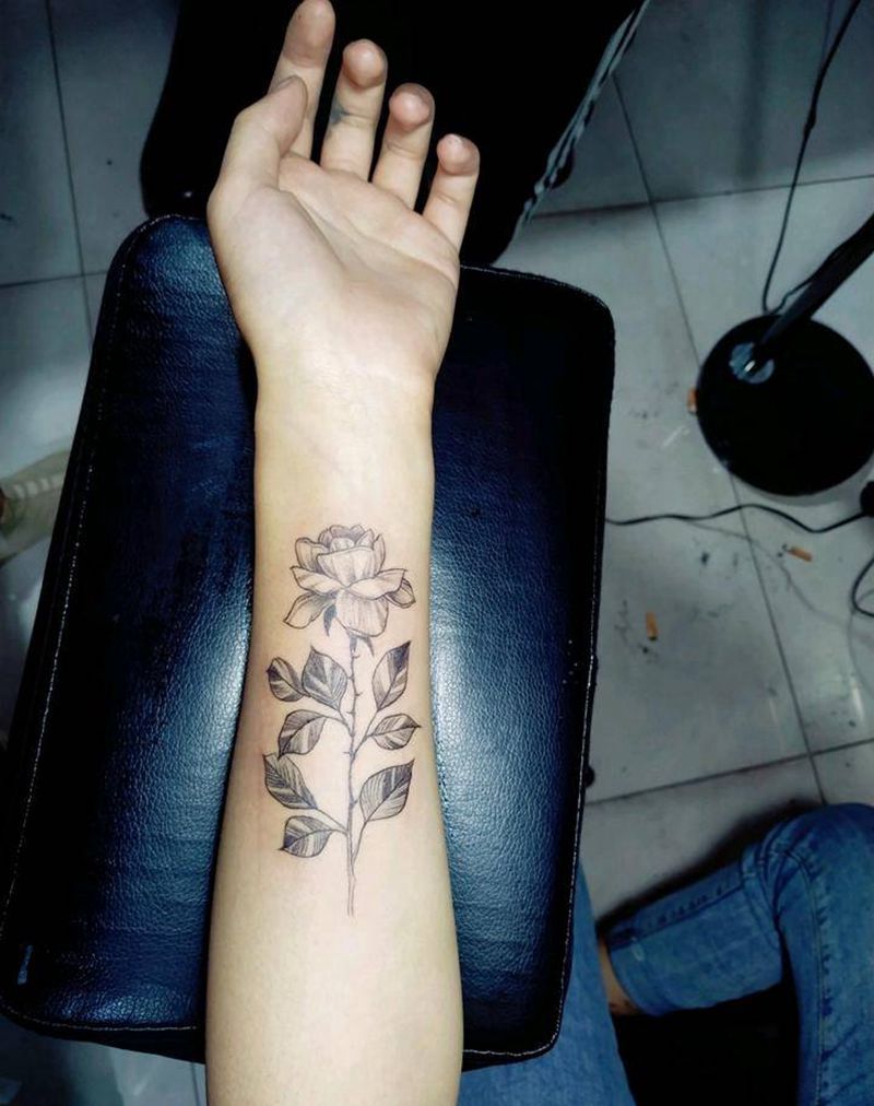 素花玫瑰纹身图片_手臂素花纹身图案