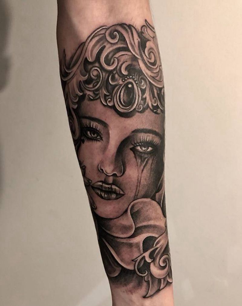 无题纹身图片_成品手臂欧美人物纹身图案