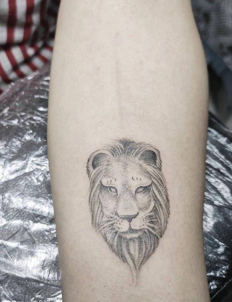 狮子头纹身图片_手臂点刺欧美写实清新纹身纹身图案