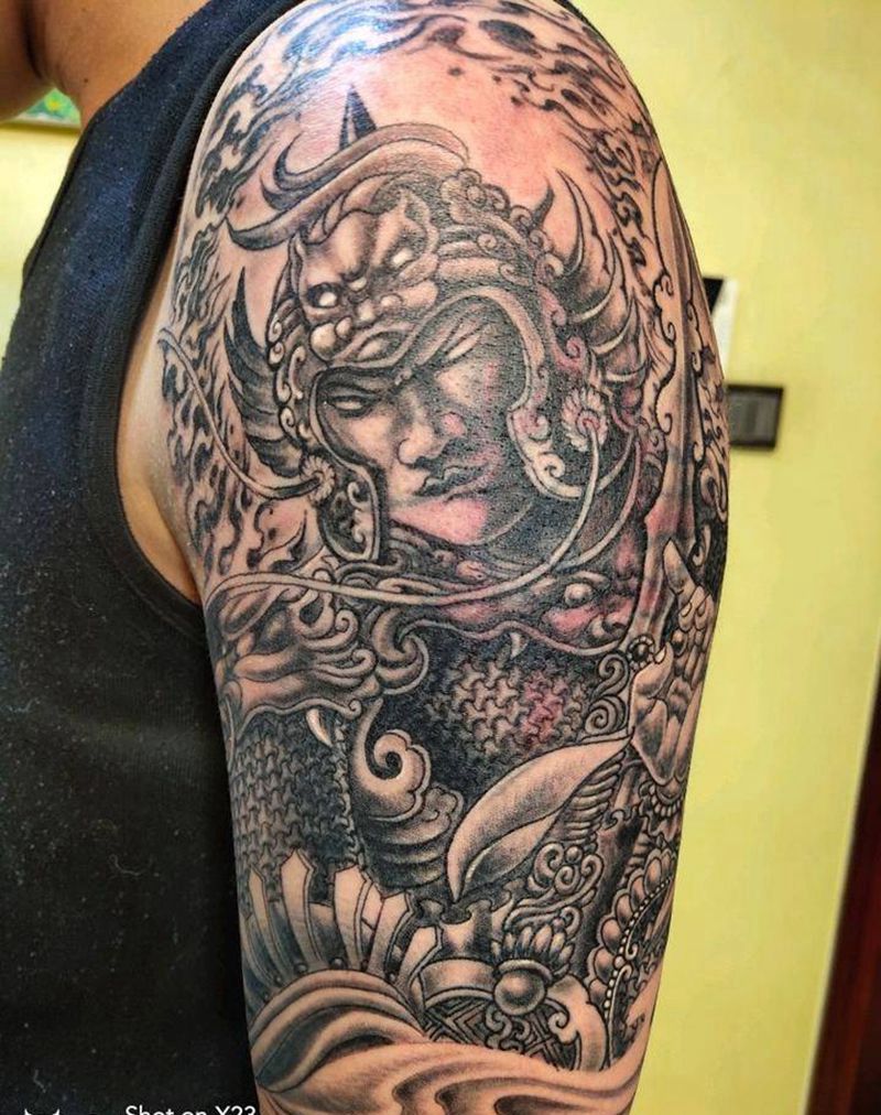 韦陀纹身图片_手臂肩部新传统老传统遮盖纹身图案