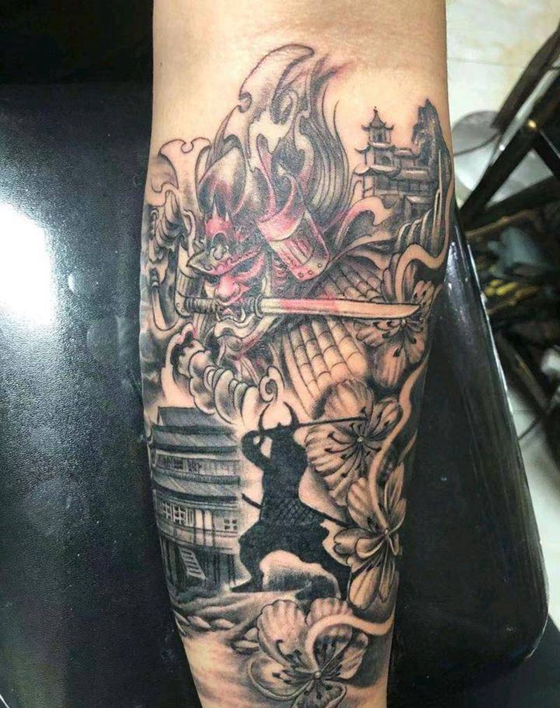 鬼武士纹身图片_手臂腿部新传统纹身图案