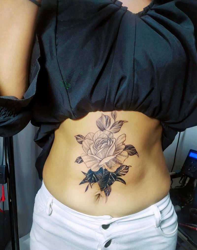 素花遮盖旧纹身纹身图片_腹部点刺遮盖纹身图案