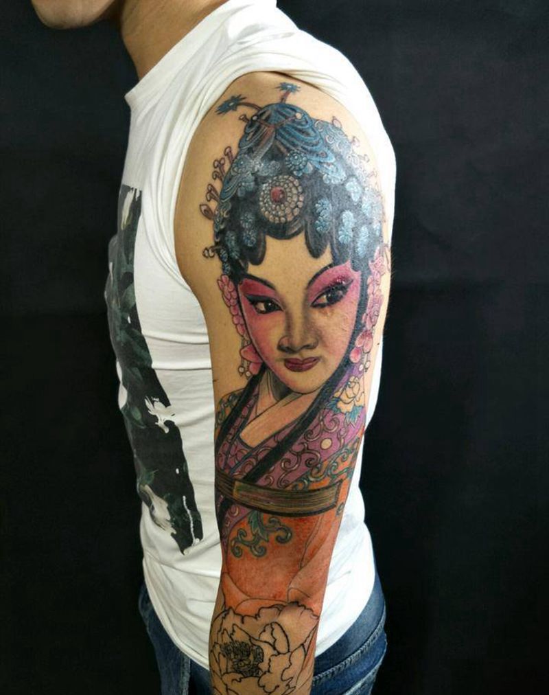 孤芳自赏纹身图片_肩部手臂手部传统习俗肖像植物原创成品手稿纹身图案