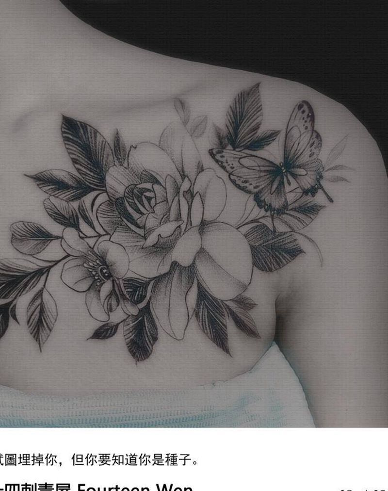 素花纹身图片_胸部纹身图案
