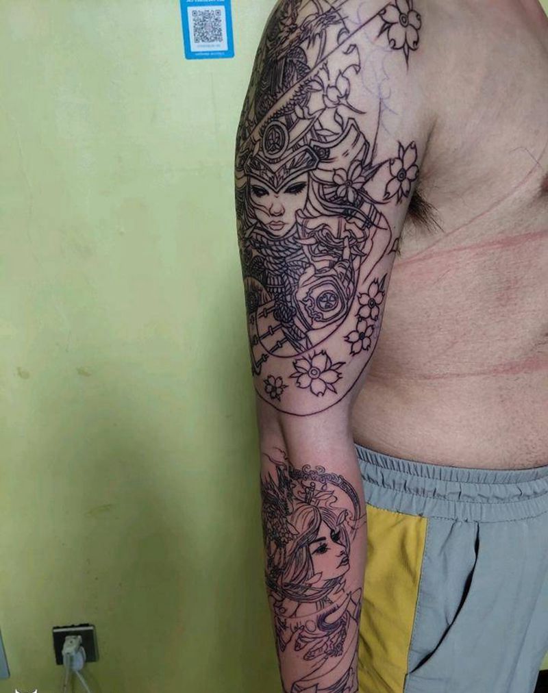 花臂纹身图片_手臂新传统纹身图案