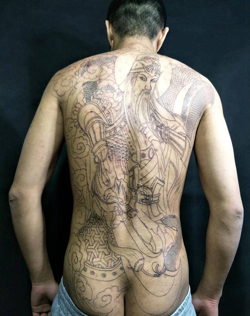 驭龙吐月3纹身图片_肩部背部臀部传统动物人物鬼神成品手稿纹身图案