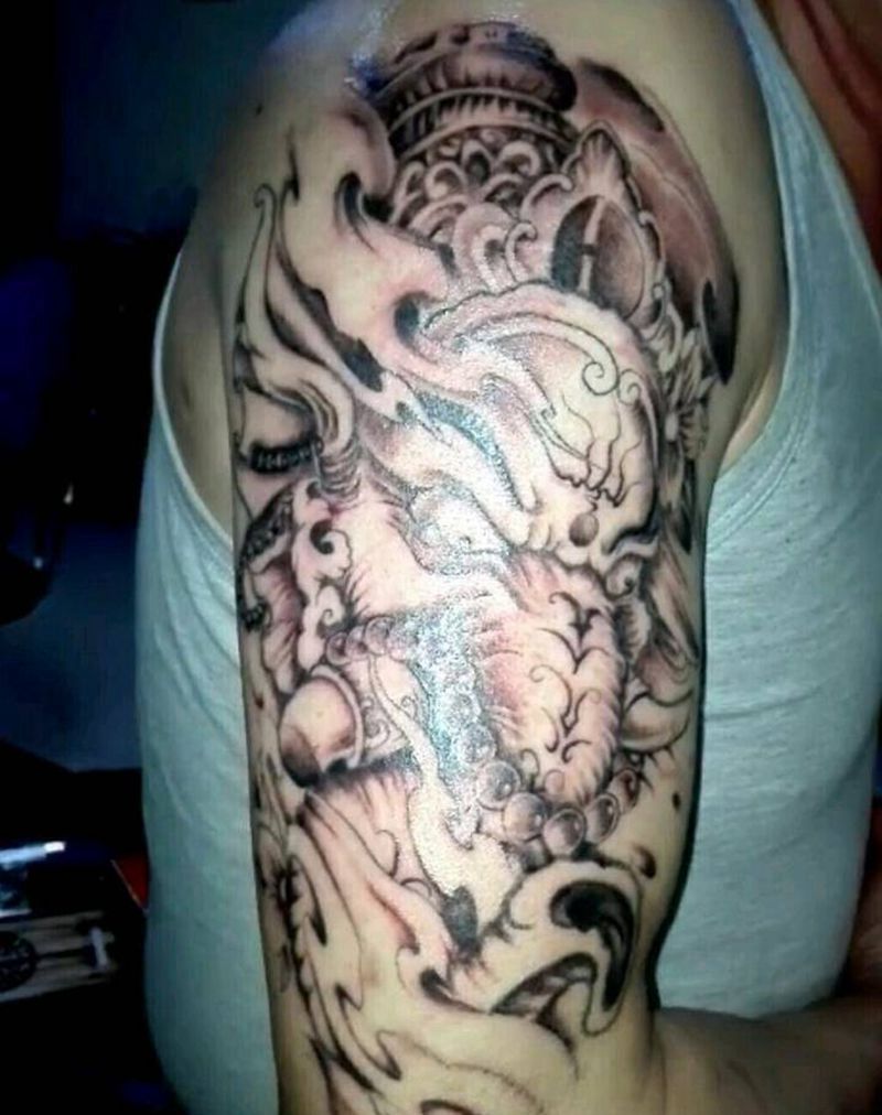 象神纹身图片_肩部传统动物成品纹身图案