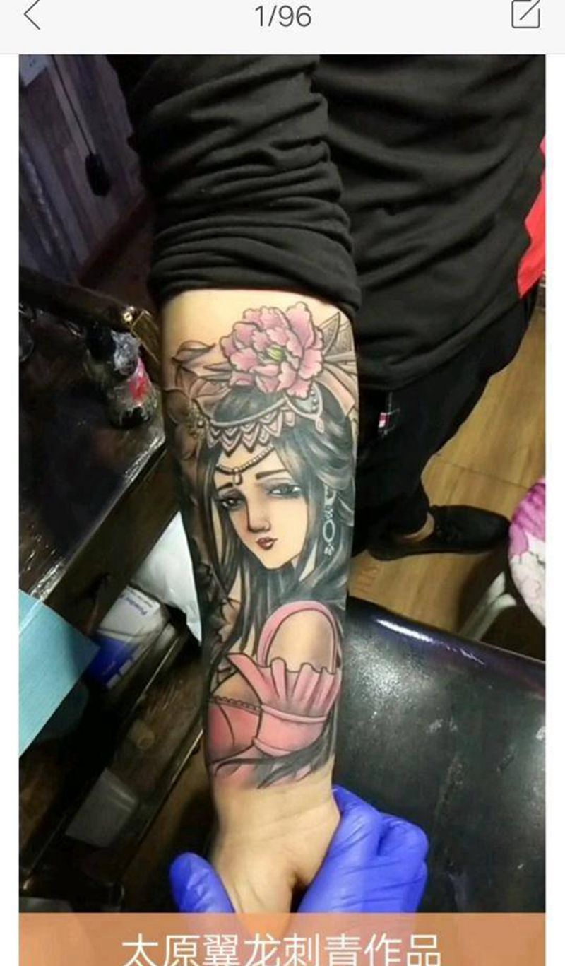 艺妓纹身图片_手臂手部传统国画人物成品手稿纹身图案