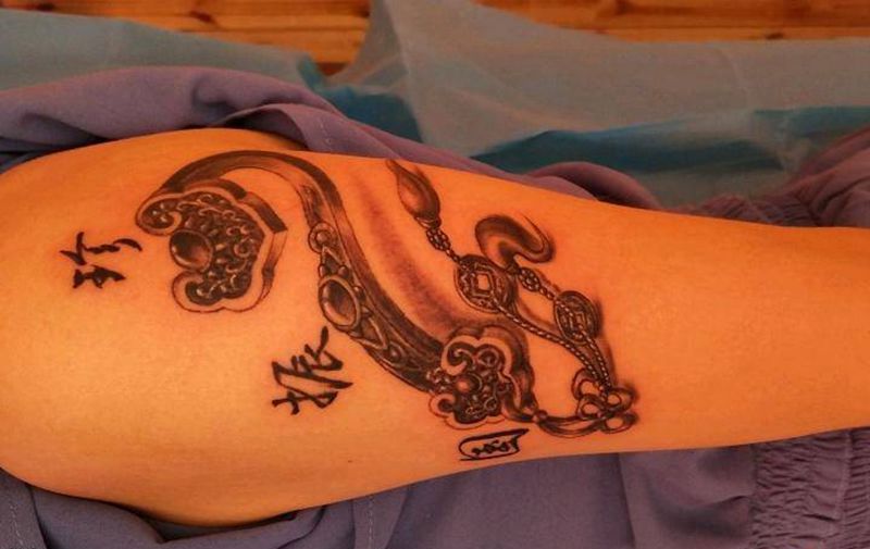 如意纹身图片_手臂腿部传统习俗植物成品手稿纹身图案