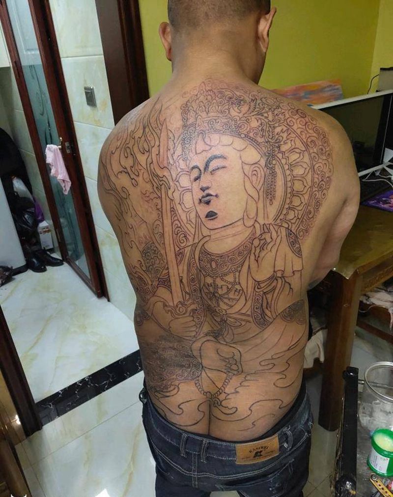虚空藏菩萨纹身图片_背部老传统纹身图案