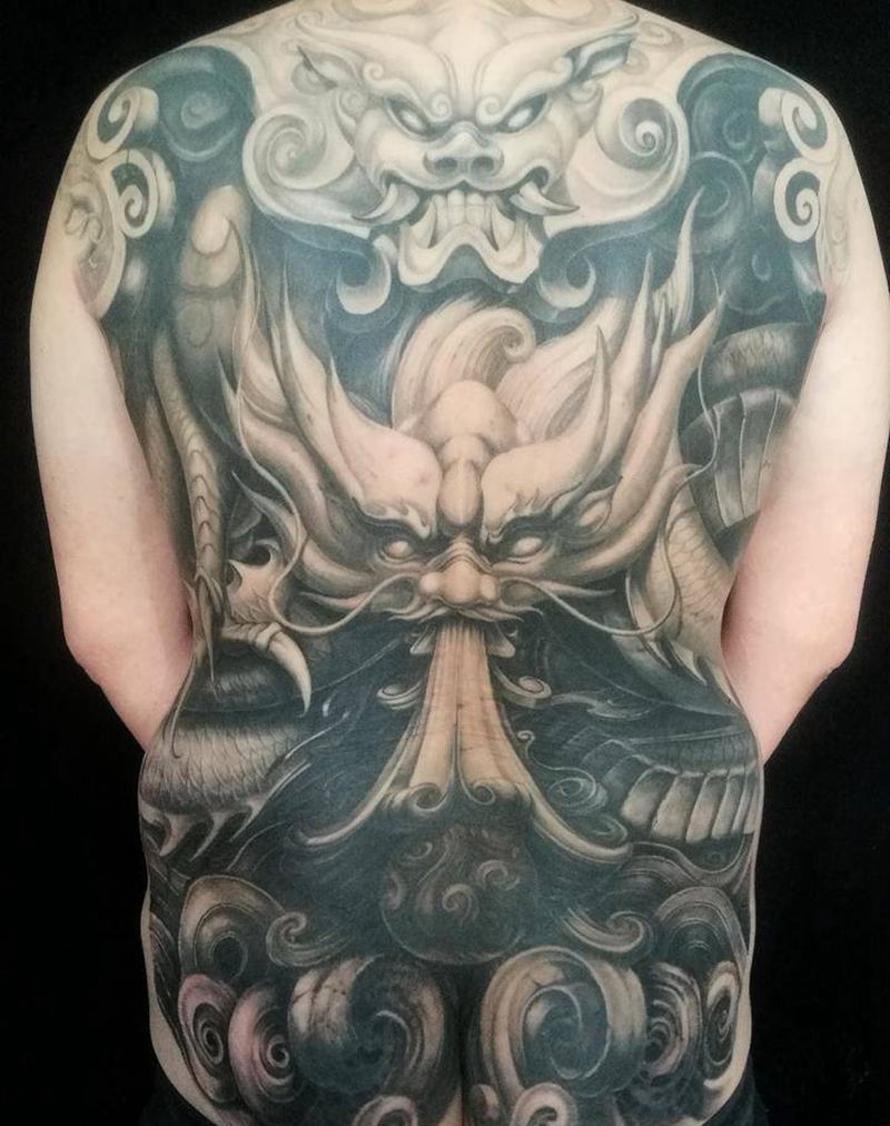 龙纹身图片_背部新传统纹身图案