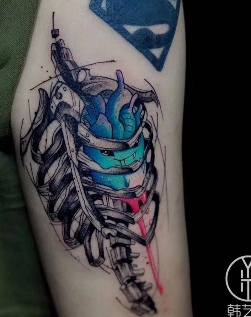 心脏纹身图片_手臂水彩纹身图案