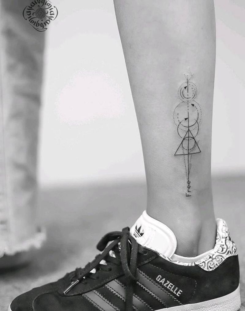 几何纹身图片_腿部几何线条几何脚踝纹身图案