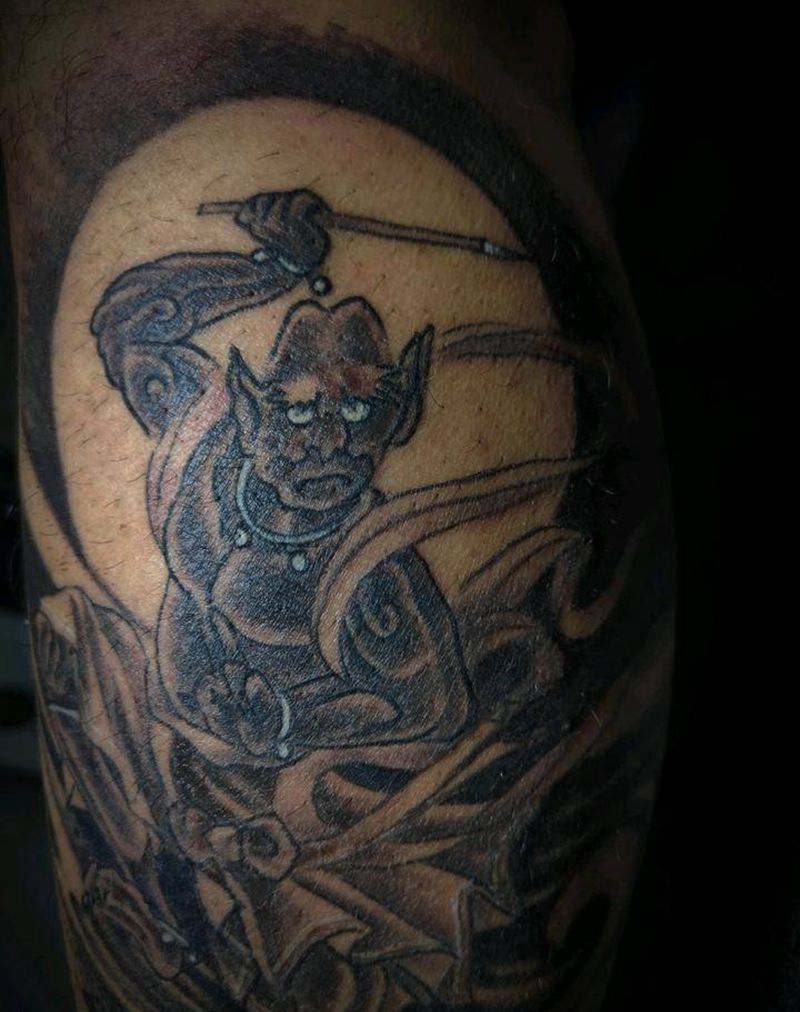 魁星点斗纹身图片_腿部新传统魁星点斗纹身图案