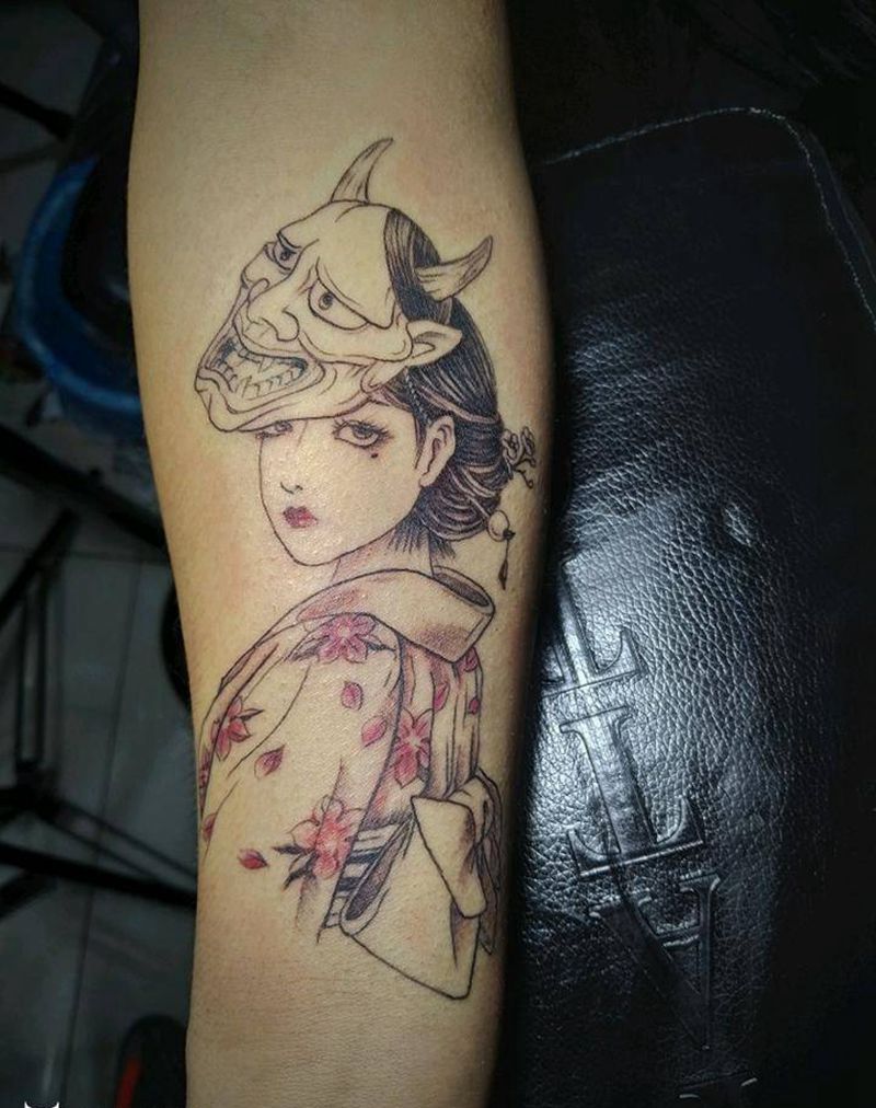 清新艺伎纹身图片_手臂新传统New School纹身图案