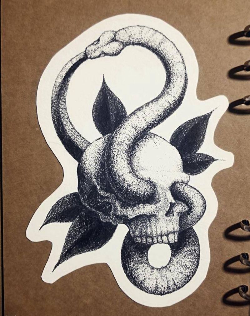 《七宗罪》原创手稿(持续更新)纹身图片_腿部手臂点刺欧美写实头骨七宗罪贪婪纹身图案