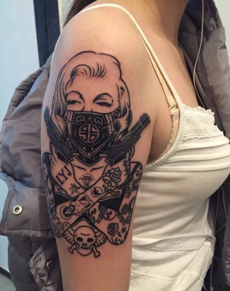 梦露纹身图片_成品手稿手臂传统人物纹身图案