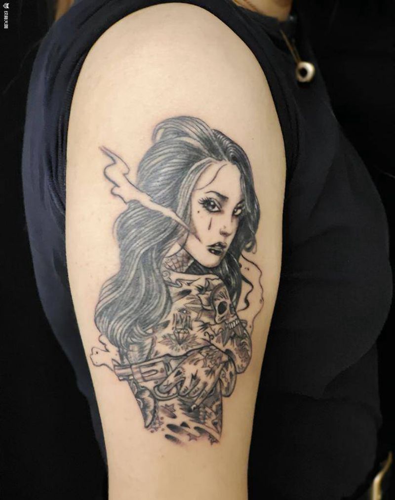 欧美美女纹身图片_手臂新传统纹身图案