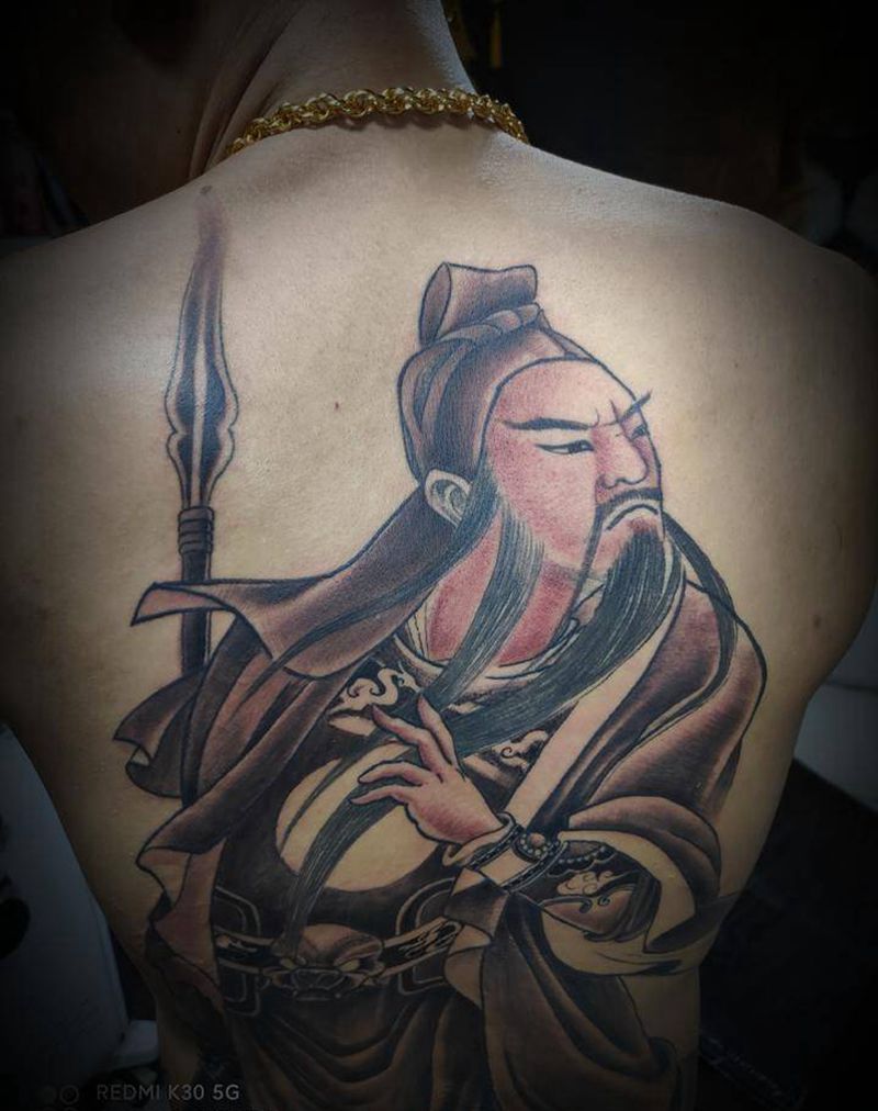 传统站像关公纹身图片_背部老传统新传统纹身图案