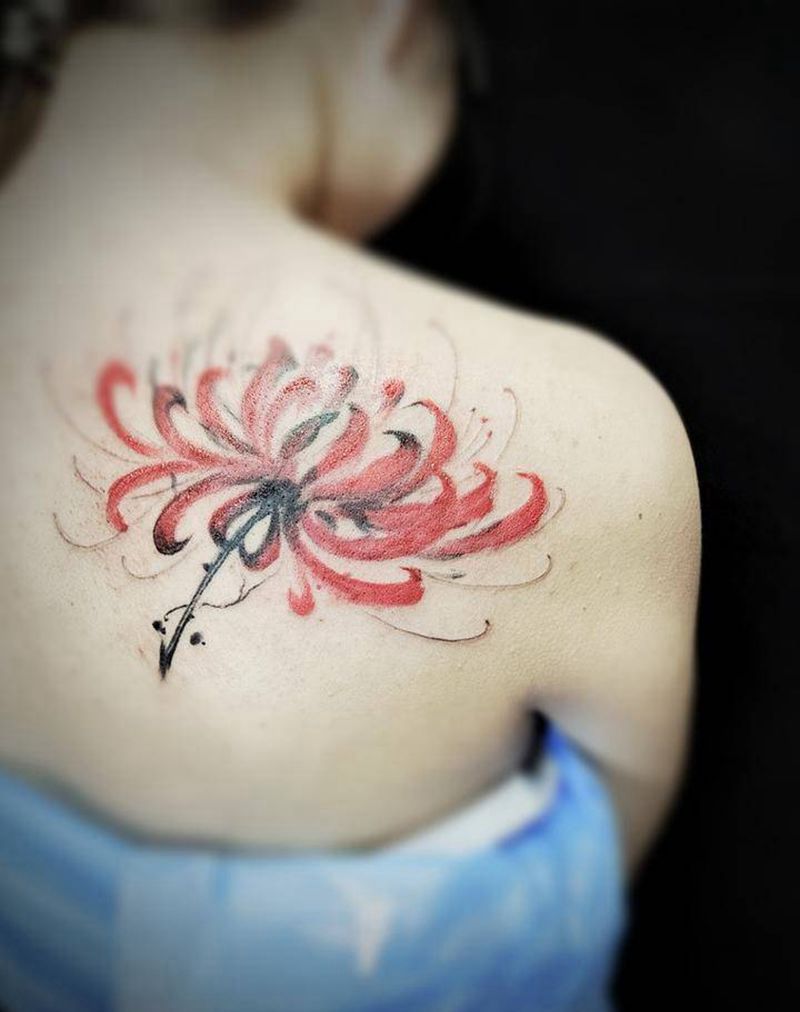 修改彼岸花纹身图片_肩部新传统纹身图案