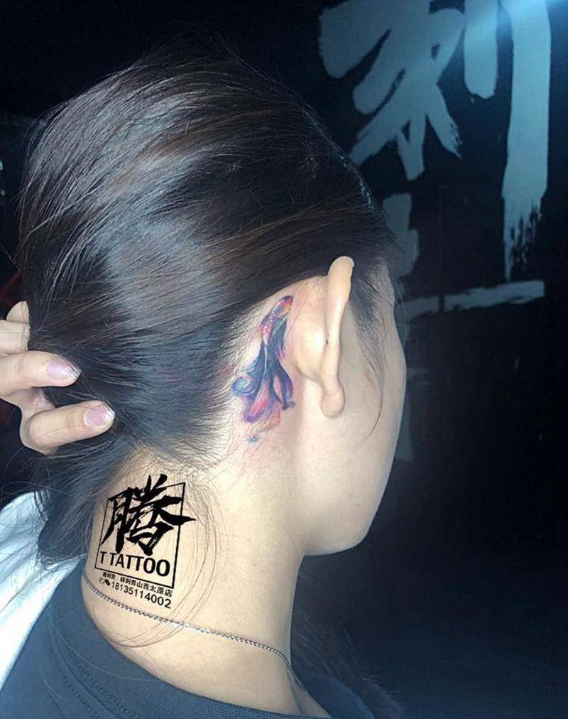 耳后遮盖纹身图片
