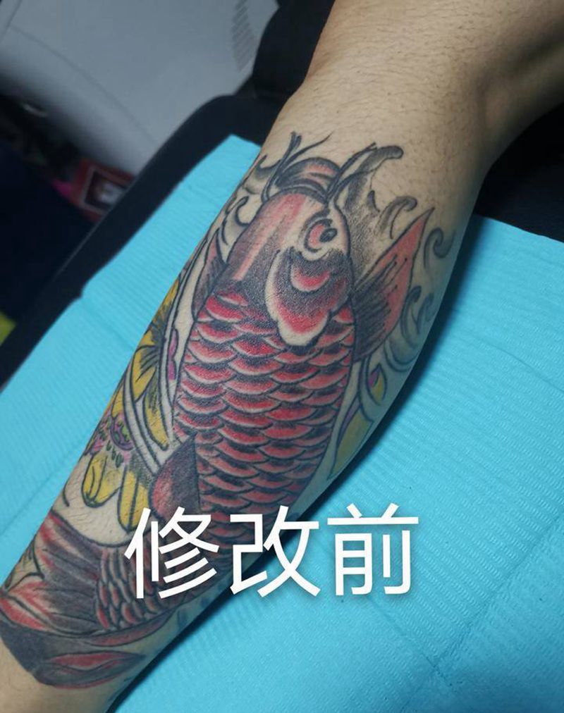 修改世纪大毁皮过程纹身图片_腿部新传统鱼纹身图案