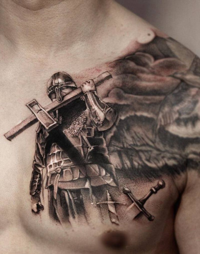 毁皮纹身变形计纹身图片_胸部欧美写实纹身图案