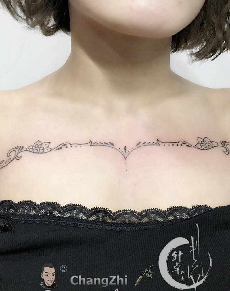 胸链纹身图片_胸部图腾纹身图案