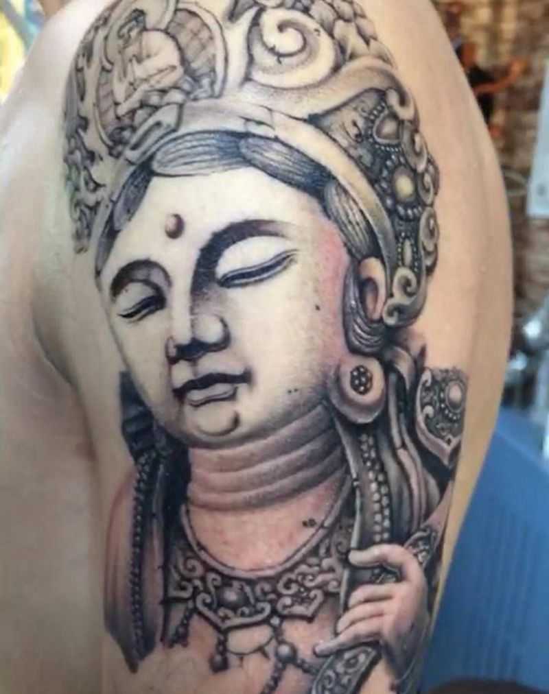 石雕普贤菩萨纹身图片_新传统纹身图案