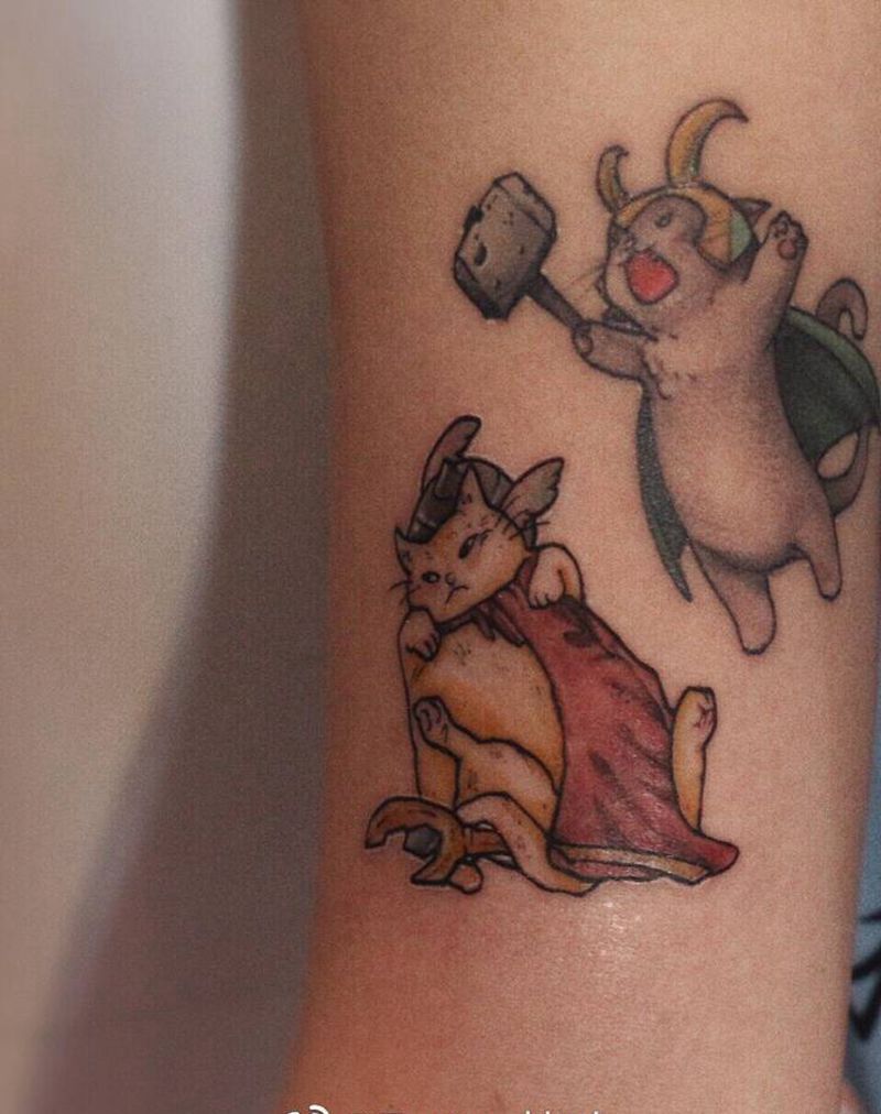 锤基合体纹身图片_手臂New School纹身图案