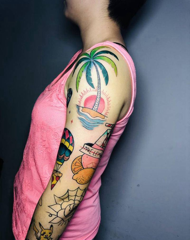 school花臂纹身图片_手臂New School卡通花臂纹身图案