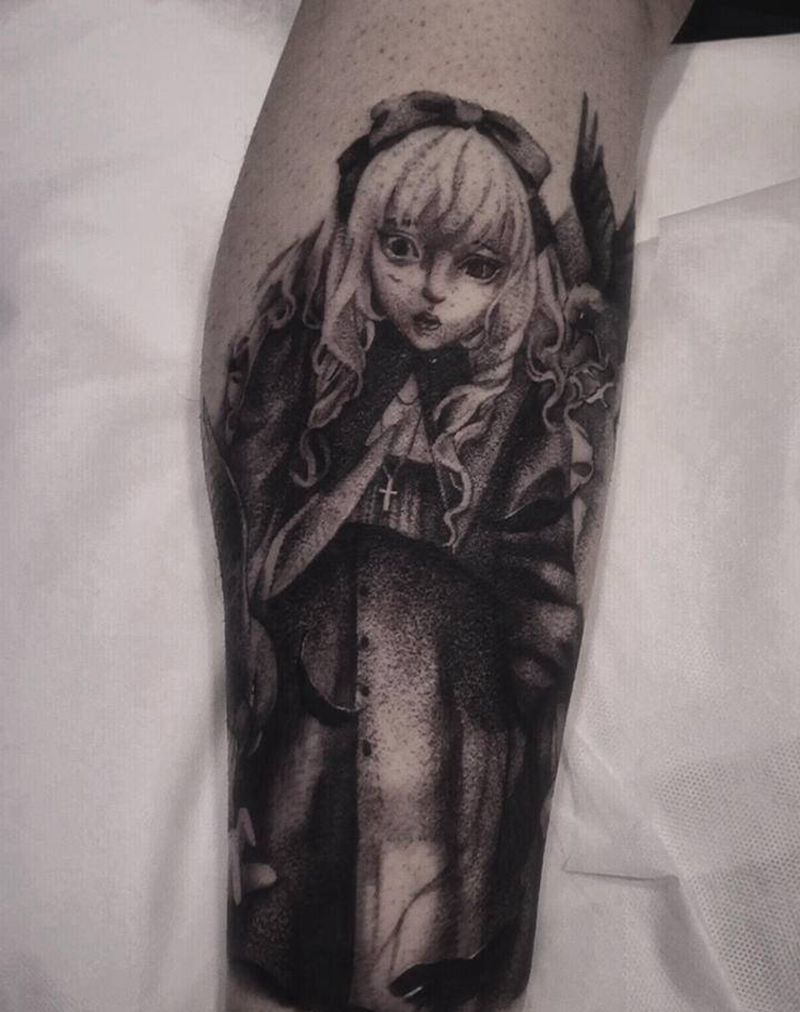 ｃｇ纹身图片_腿部欧美写实原画纹身图案