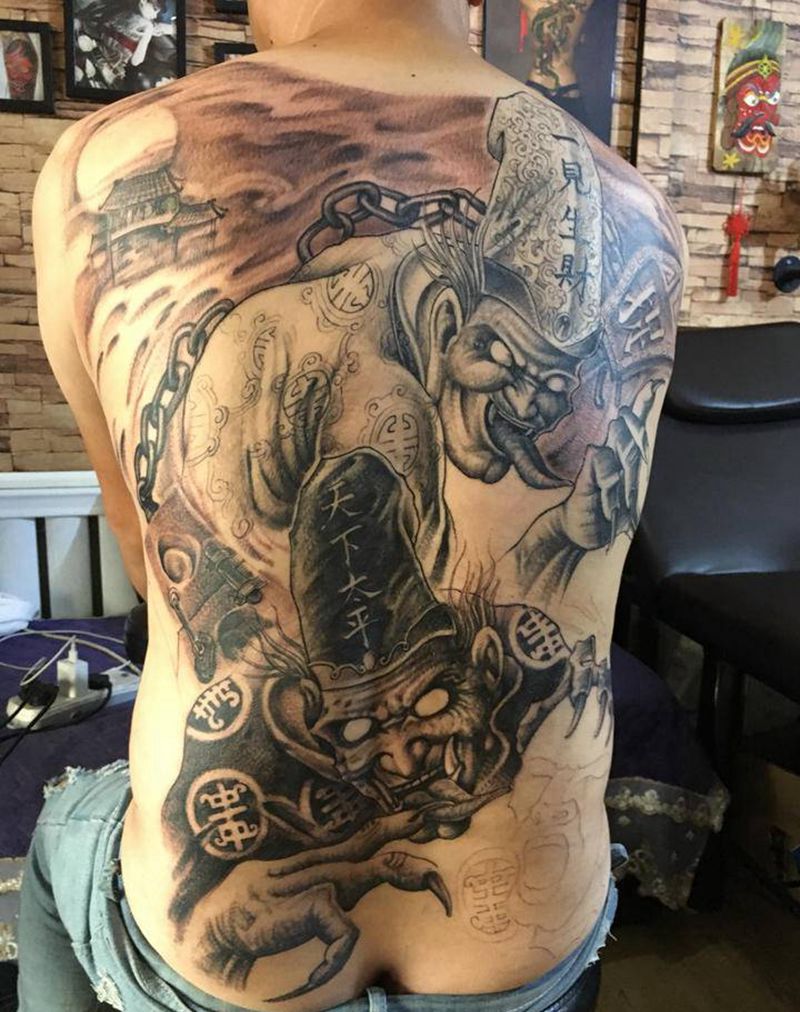 黑白无常纹身图片_新传统纹身图案