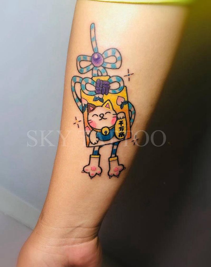 招财猫纹身图片_手臂纹身图案
