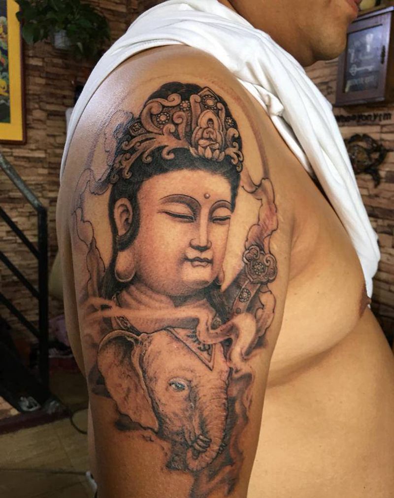 普贤菩萨道纹身图片_新传统纹身图案