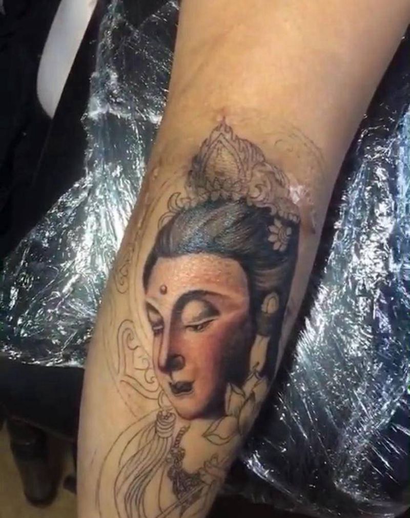 大势至菩萨纹身图片_新传统纹身图案