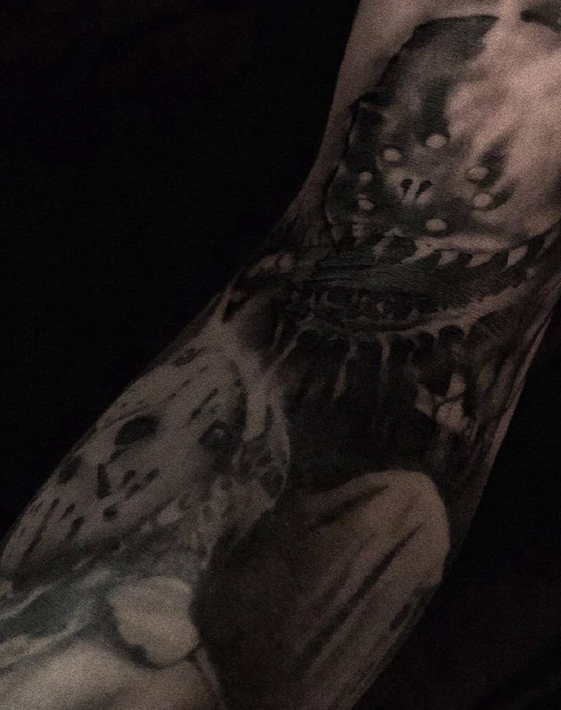 喔吼纹身图片_手臂欧美写实花臂 暗黑纹身图案