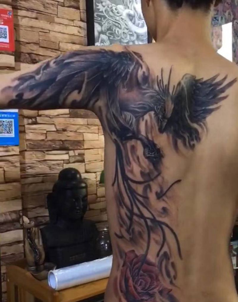 不死鸟纹身图片_新传统纹身图案