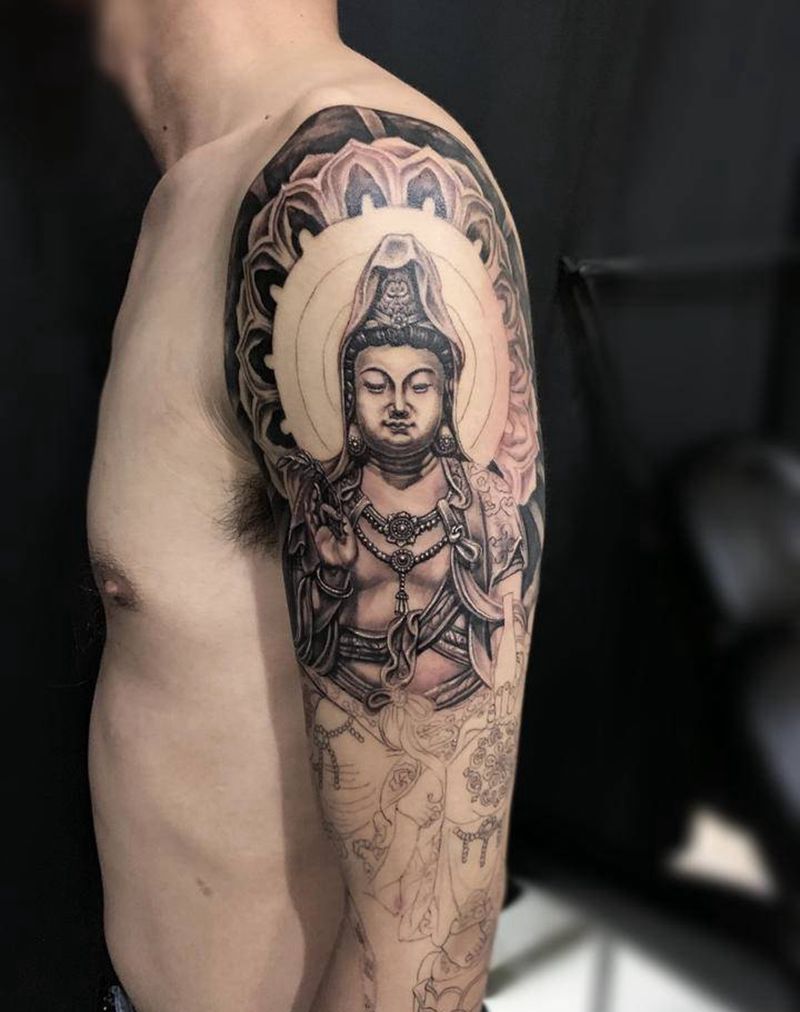 观音未完待续纹身图片_手臂新传统纹身图案