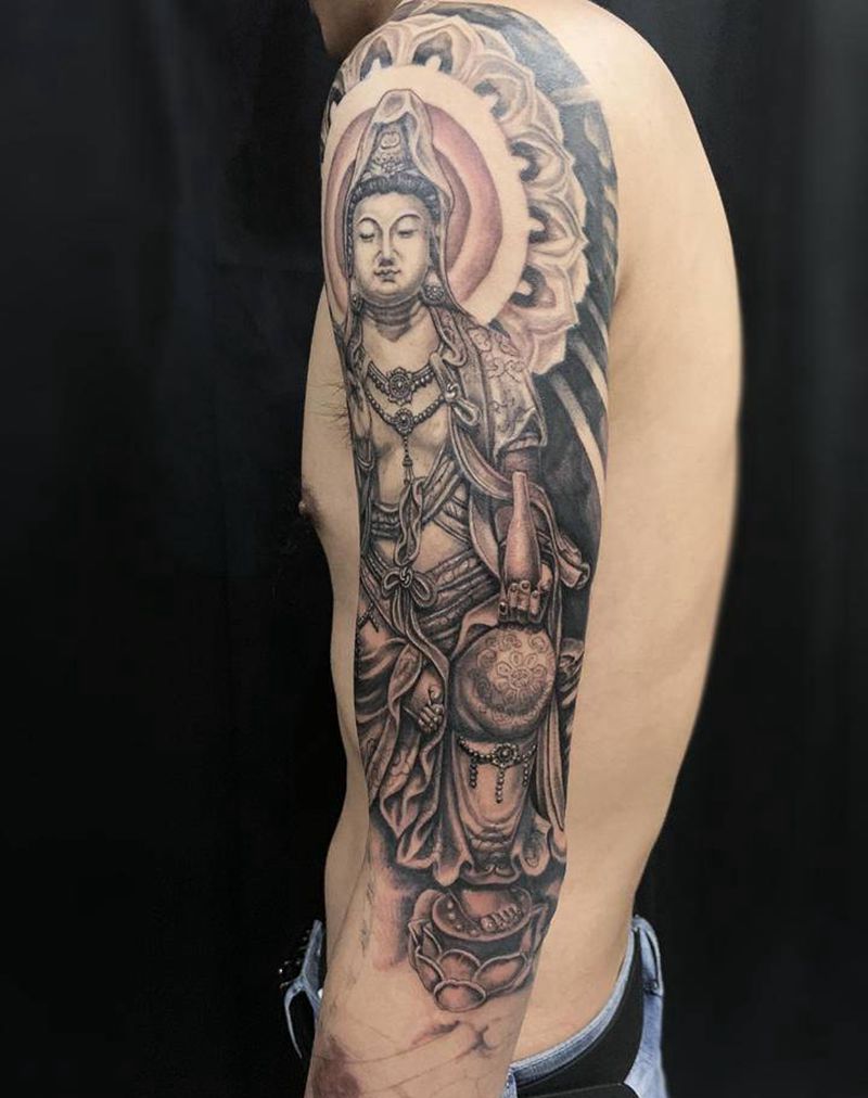 观音纹身图片_手臂新传统人物纹身图案