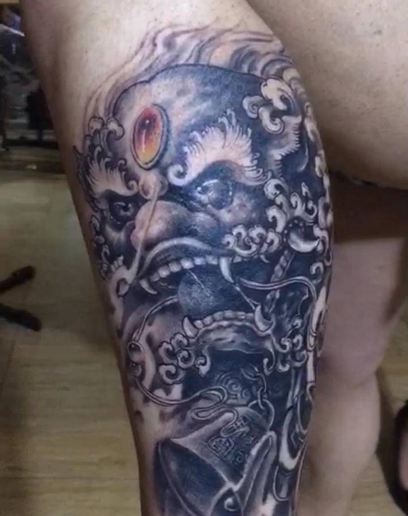 糖狮子纹身图片_新传统纹身图案